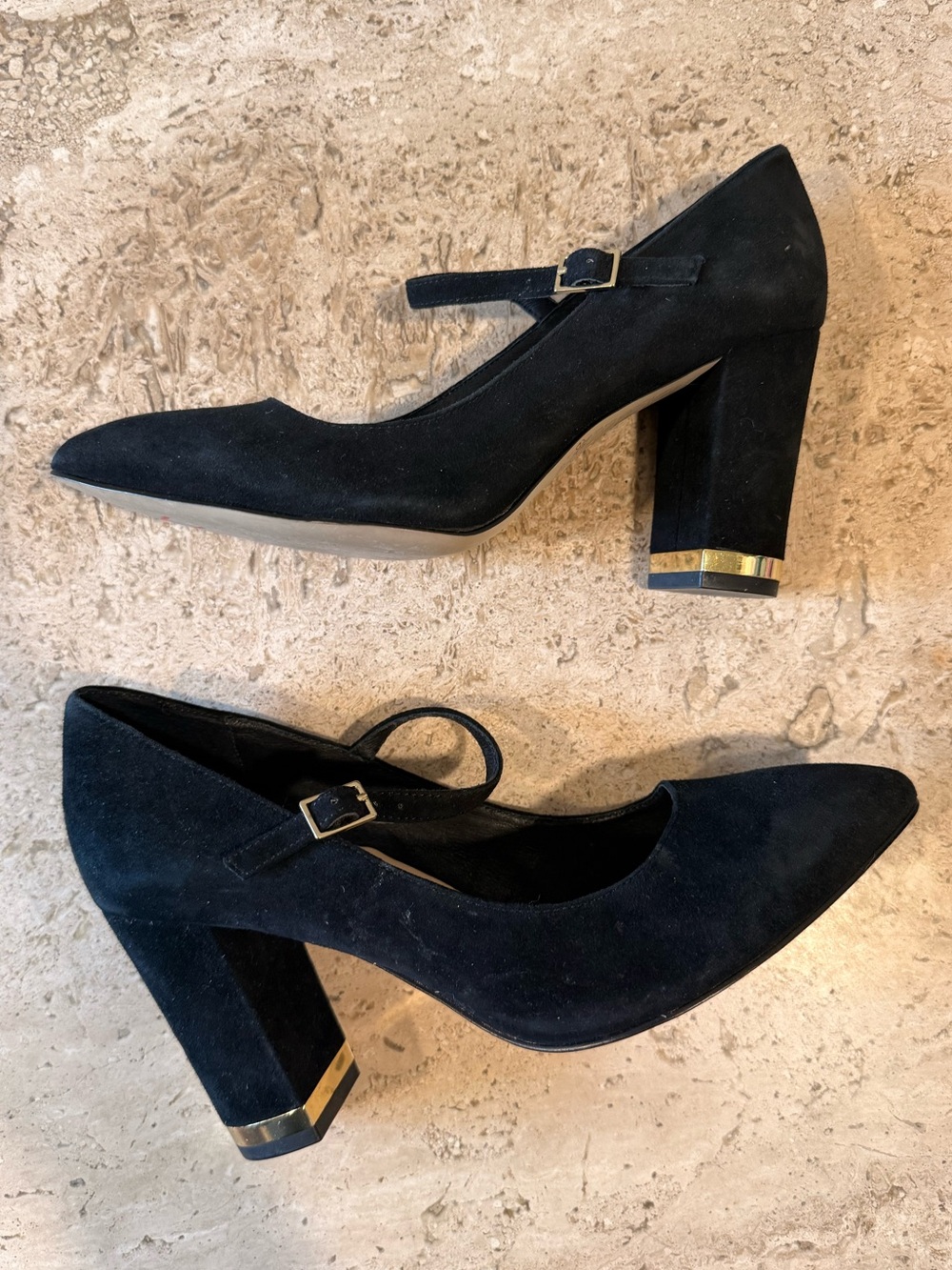 KATE SPADE Black Suede Pointed-Toe Block Heel Mary Jane Pumps